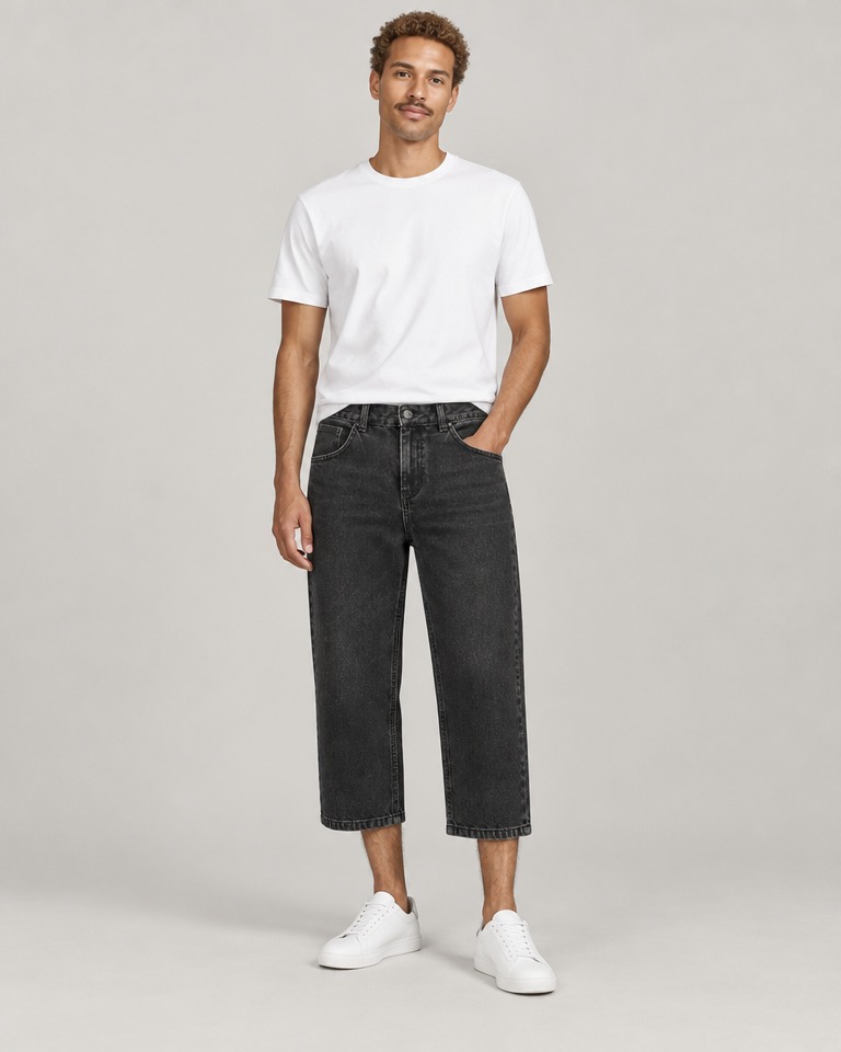 Cropped straight organic denim jeans · black