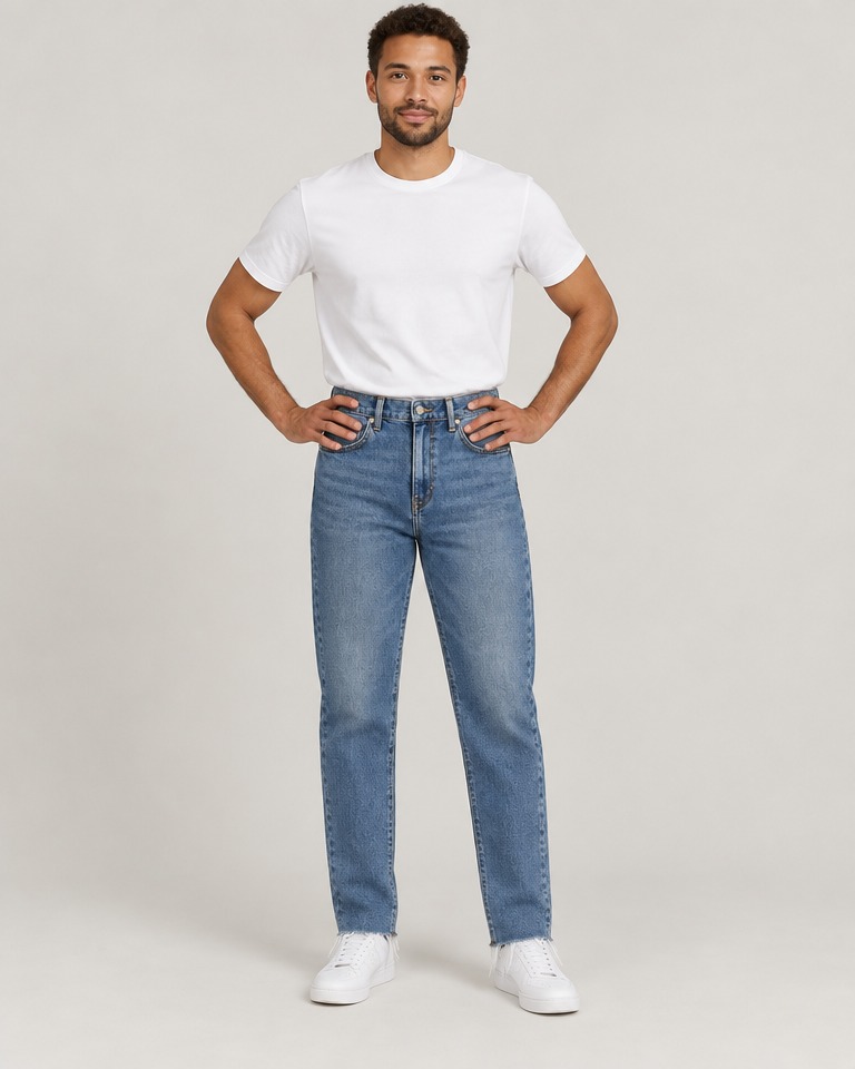 Tapered high-rise jeans with raw hem · mid