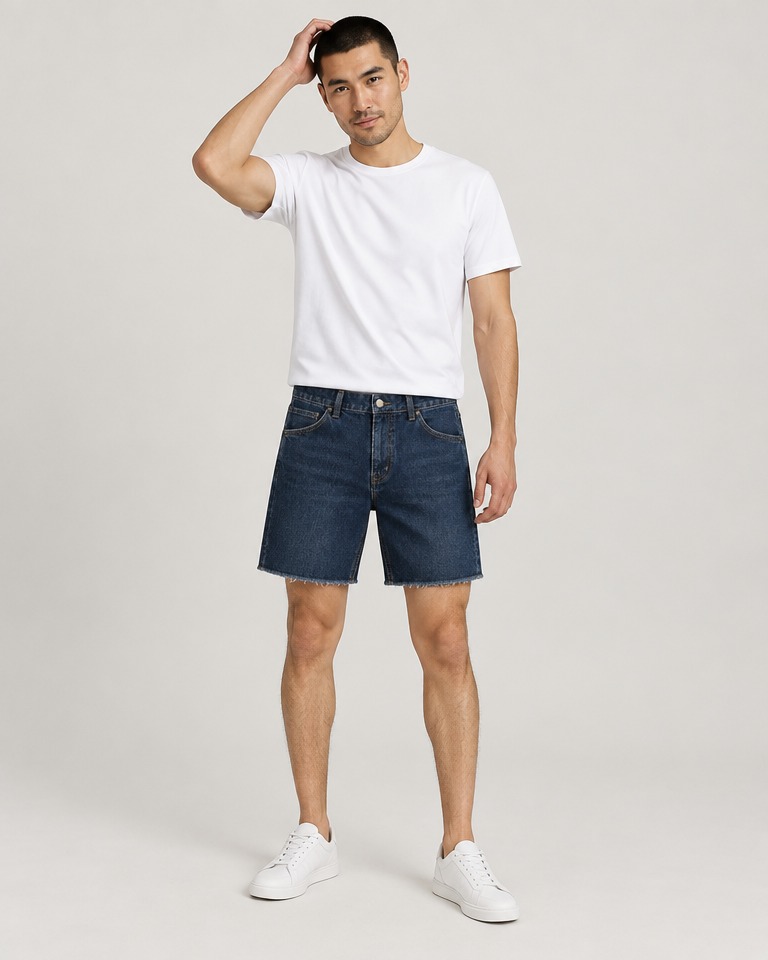 Relaxed Jeansshorts mit offener Saumkante · Dunkel