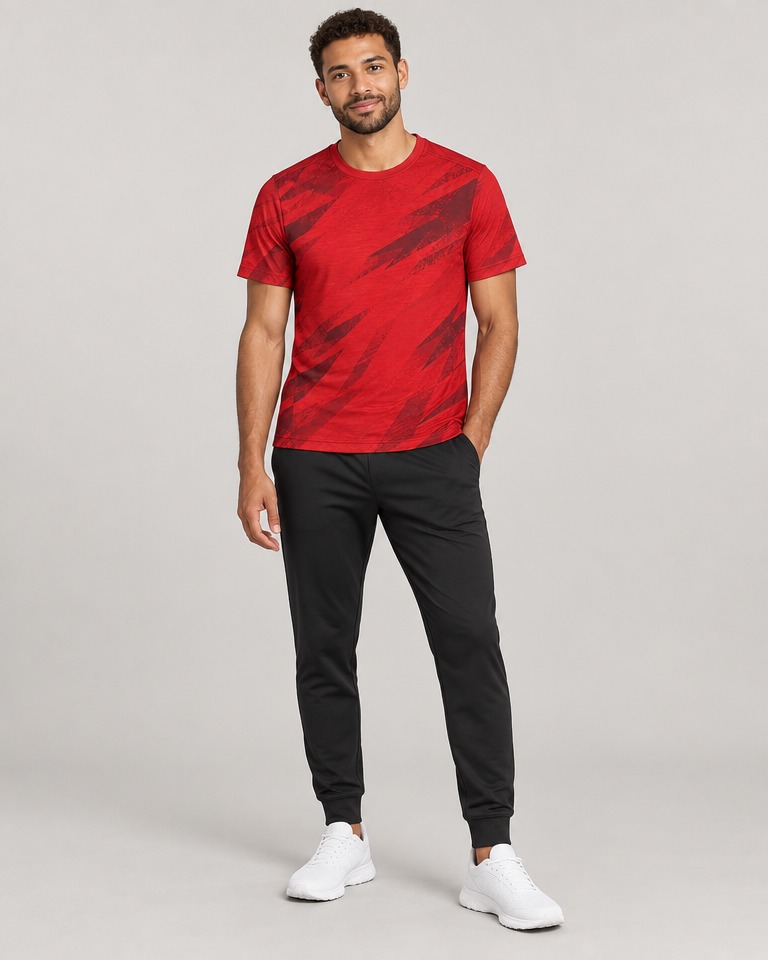 Abstract-print cotton-blend training top · red