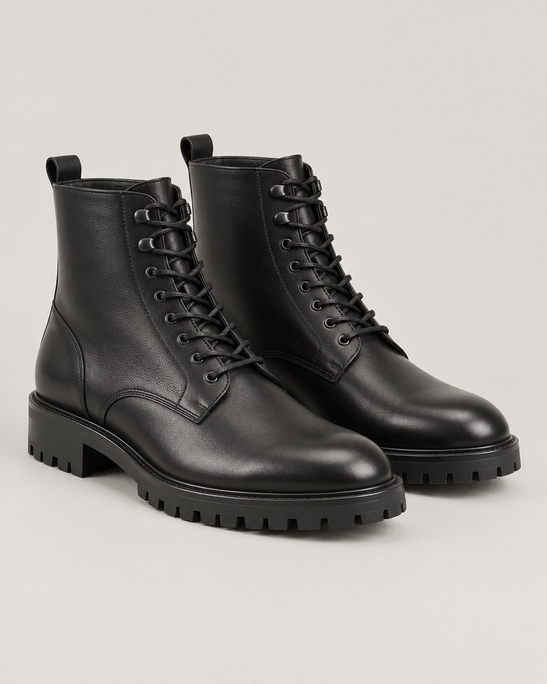 Lace-up lug-sole ankle boots · black