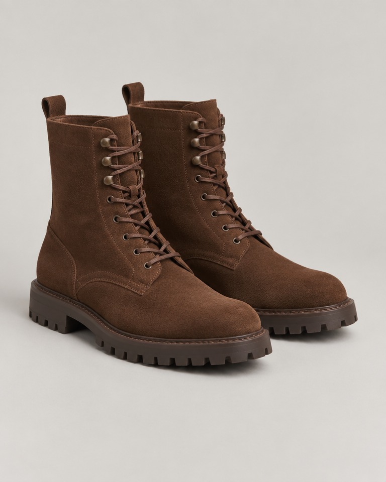 Mid-calf lace-up suede boots · brown