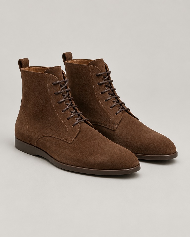 Flat suede lace-up ankle boots · brown