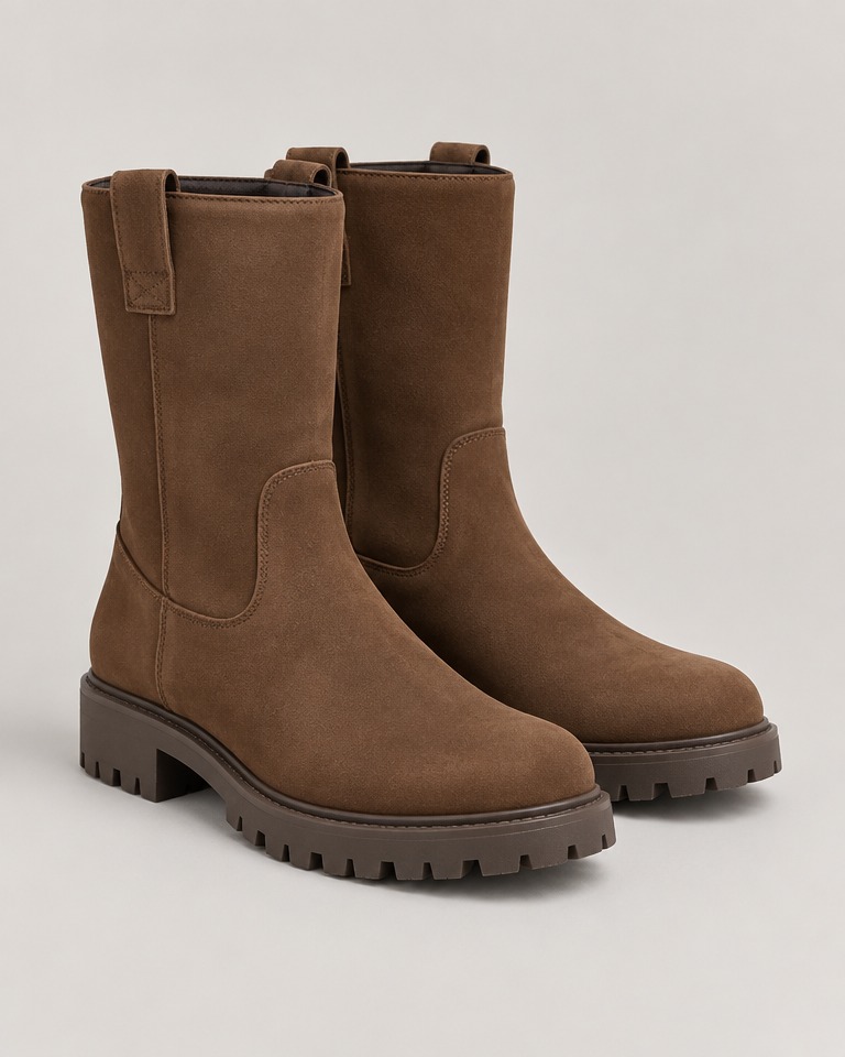 Nubuck lug-sole mid-calf boots · brown