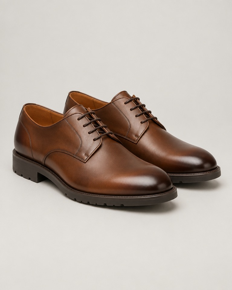 Burnished leather derby shoes · brown