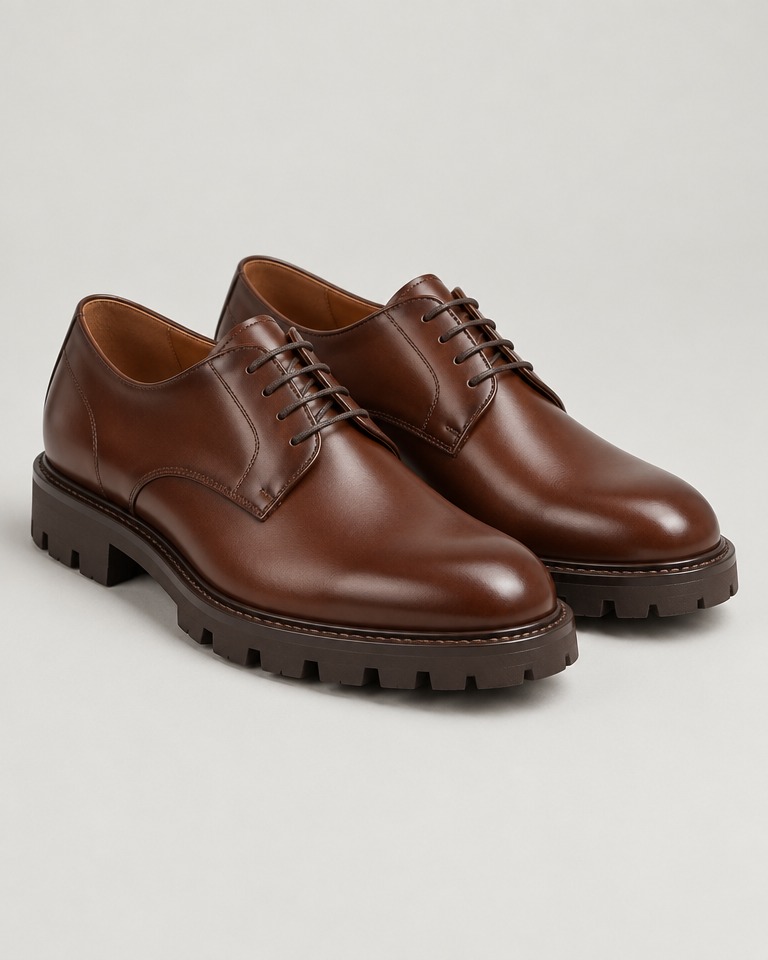 Polished leather derby shoes, lug sole · brown