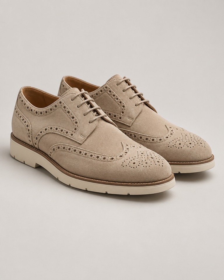 Suede brogue derbies with rubber sole · beige