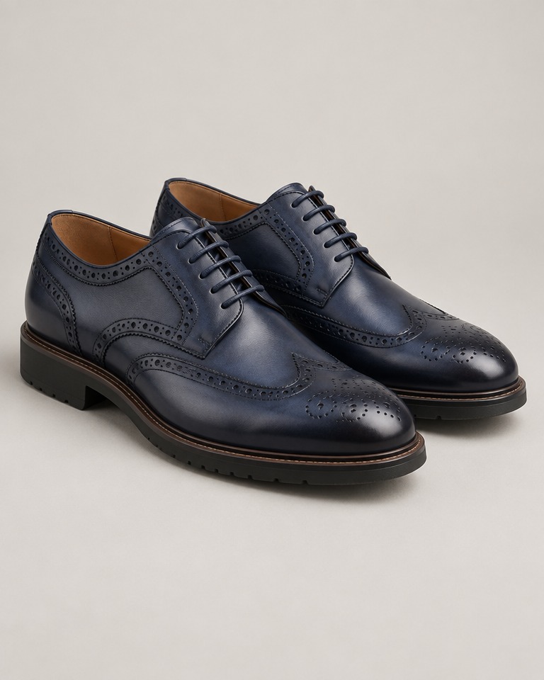 Burnished leather brogues · navy
