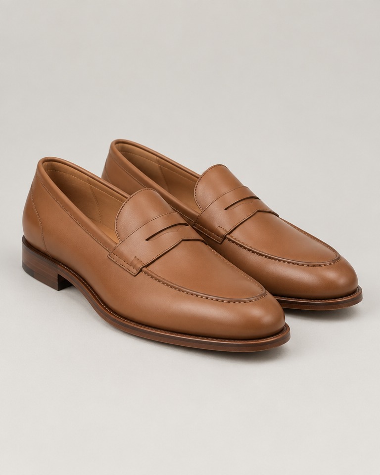 Matte leather penny loafers · camel