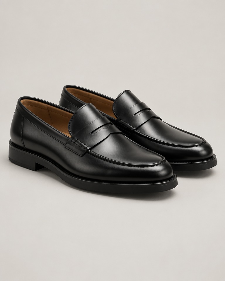Polished leather penny loafers · black