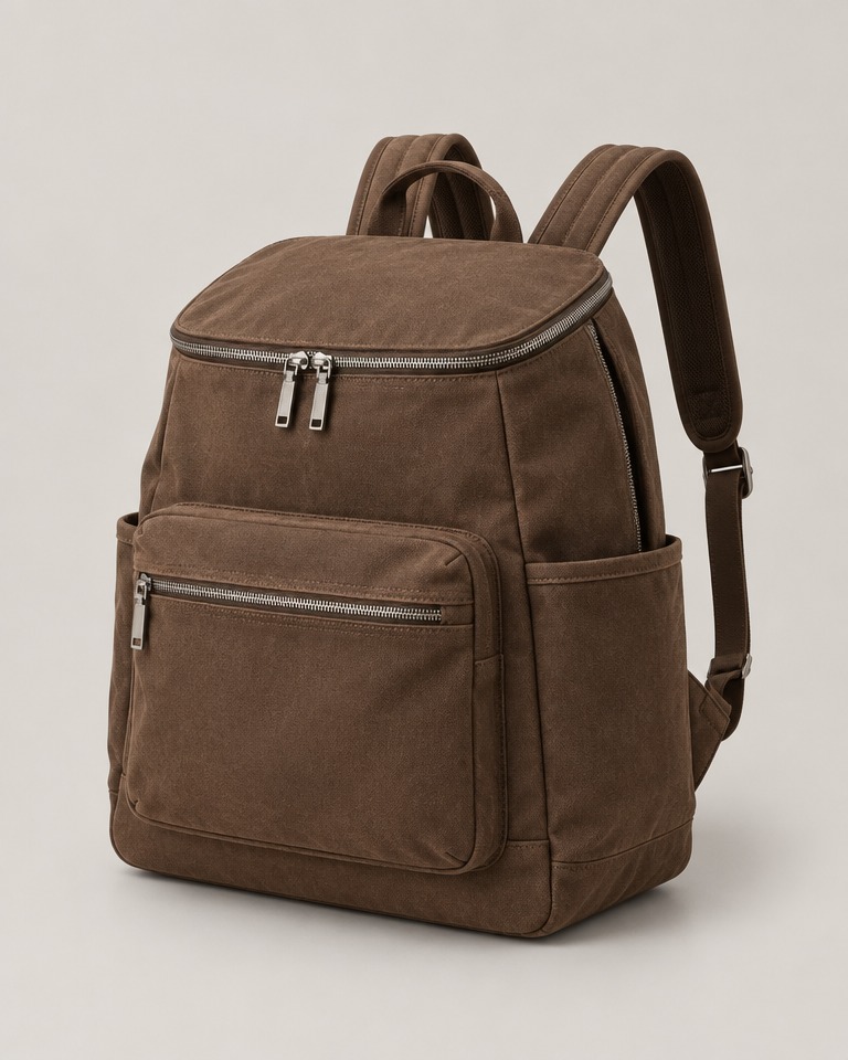 Large structured canvas backpack · brown