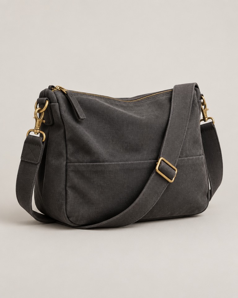 Slouchy canvas crossbody bag · charcoal