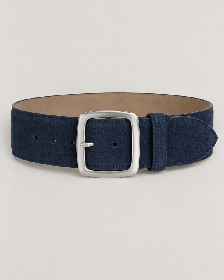 Wide smooth suede belt · navy
