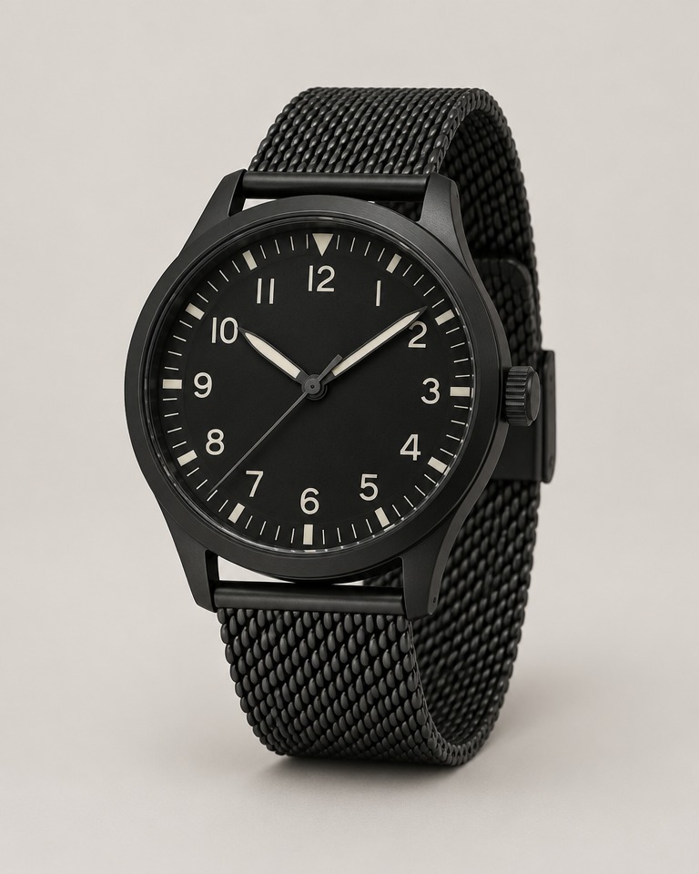 Field watch with mesh strap · black