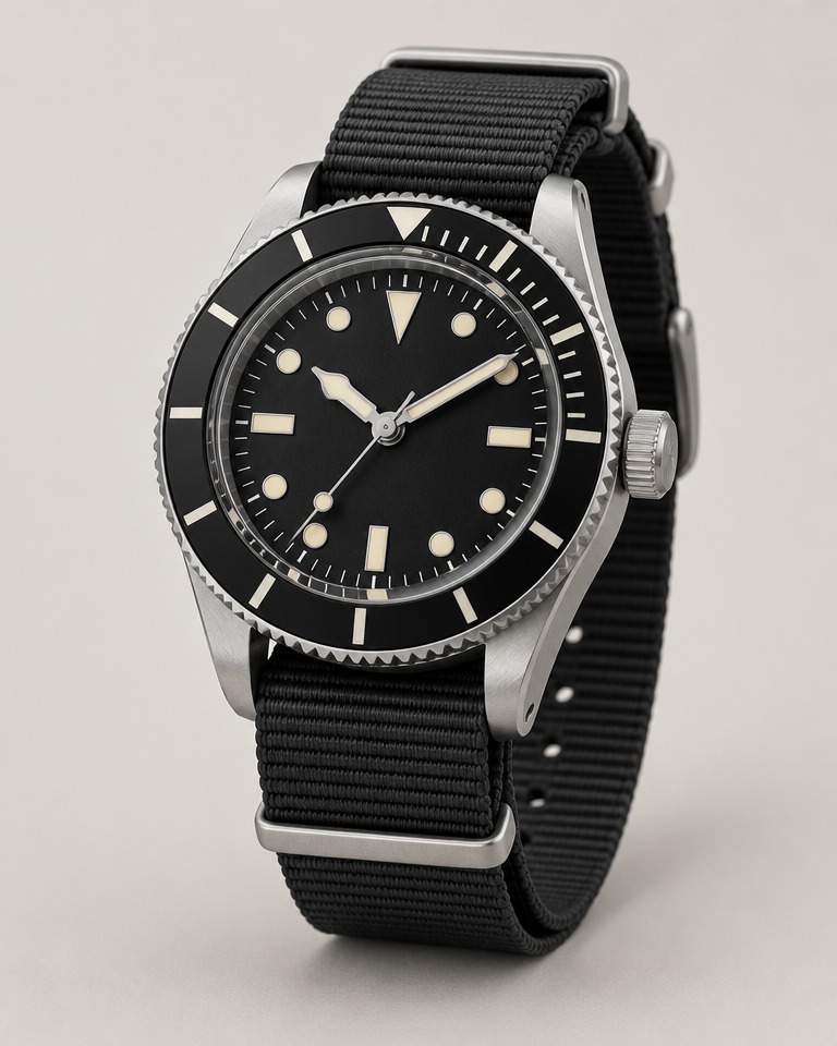 40 mm stainless steel diver-style watch · black