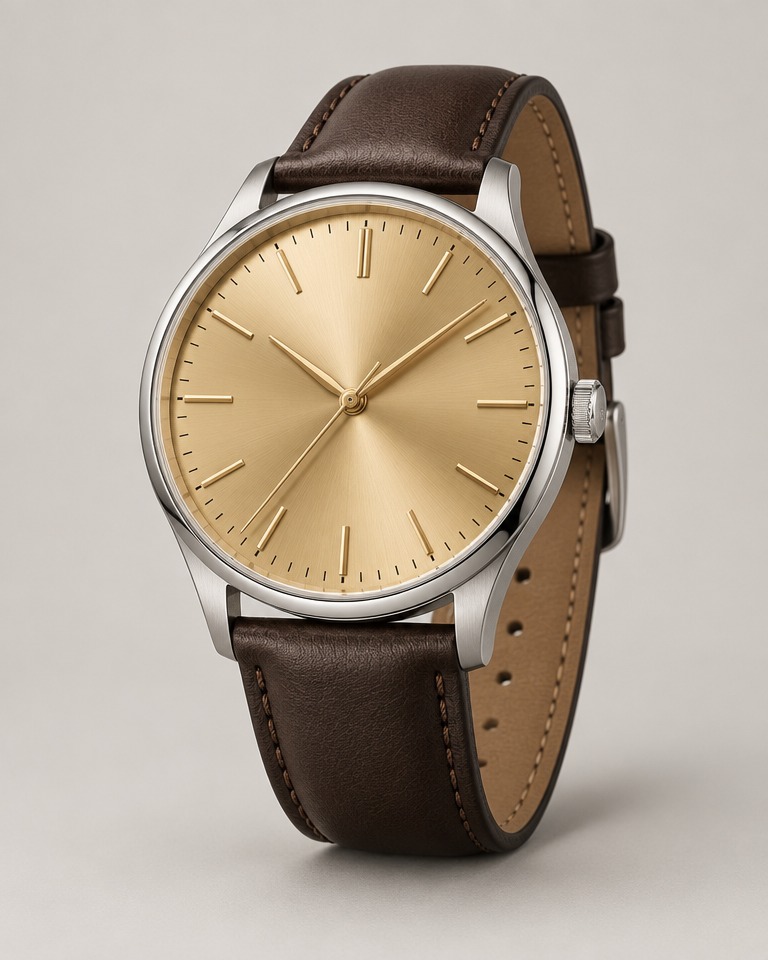Stainless steel watch, minimal dial · gold