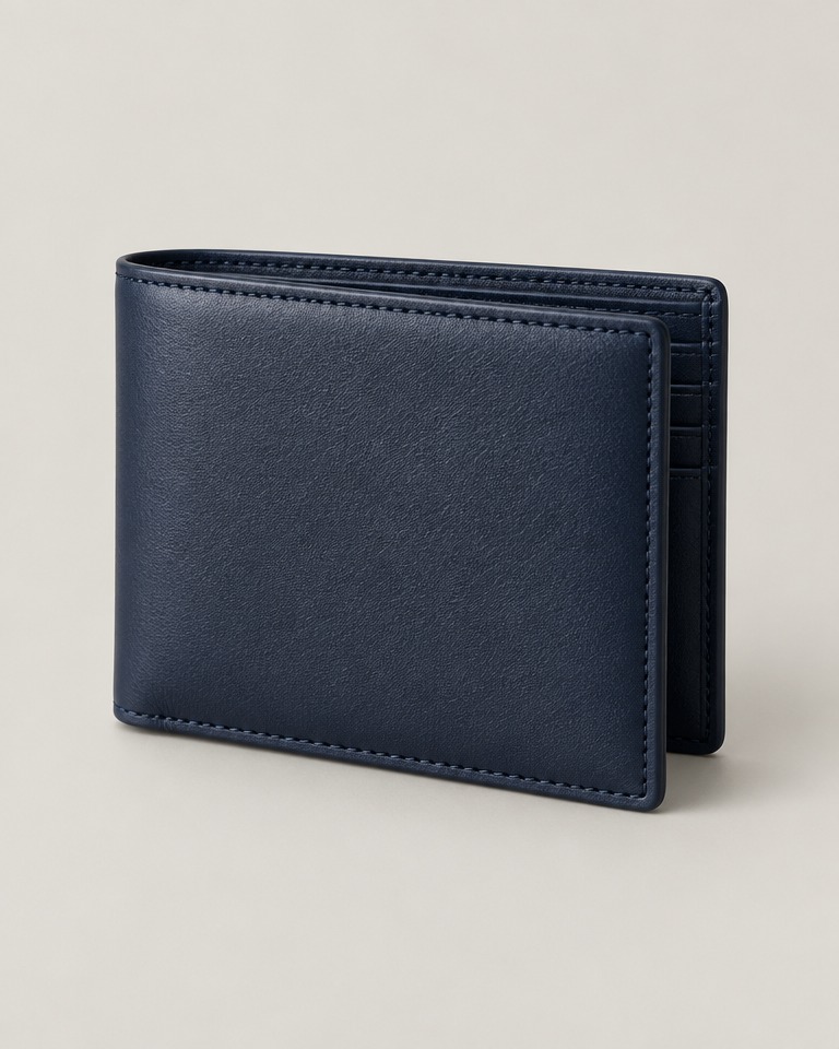 Leather bifold wallet · navy